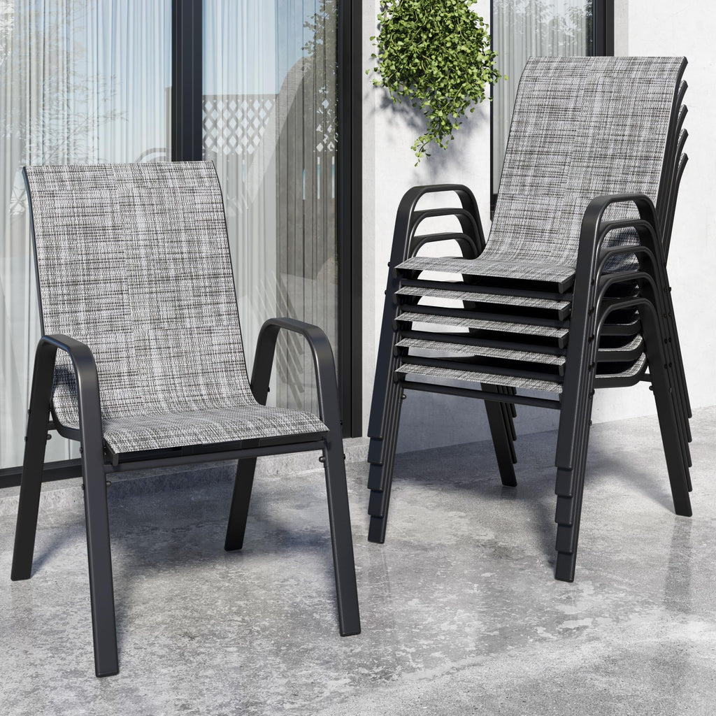 Patio Chairs Set of 6, Stackable Outdoor Dining Chairs for All Weather Textilene Fabric & Metal Frame, Outdoor Chairs