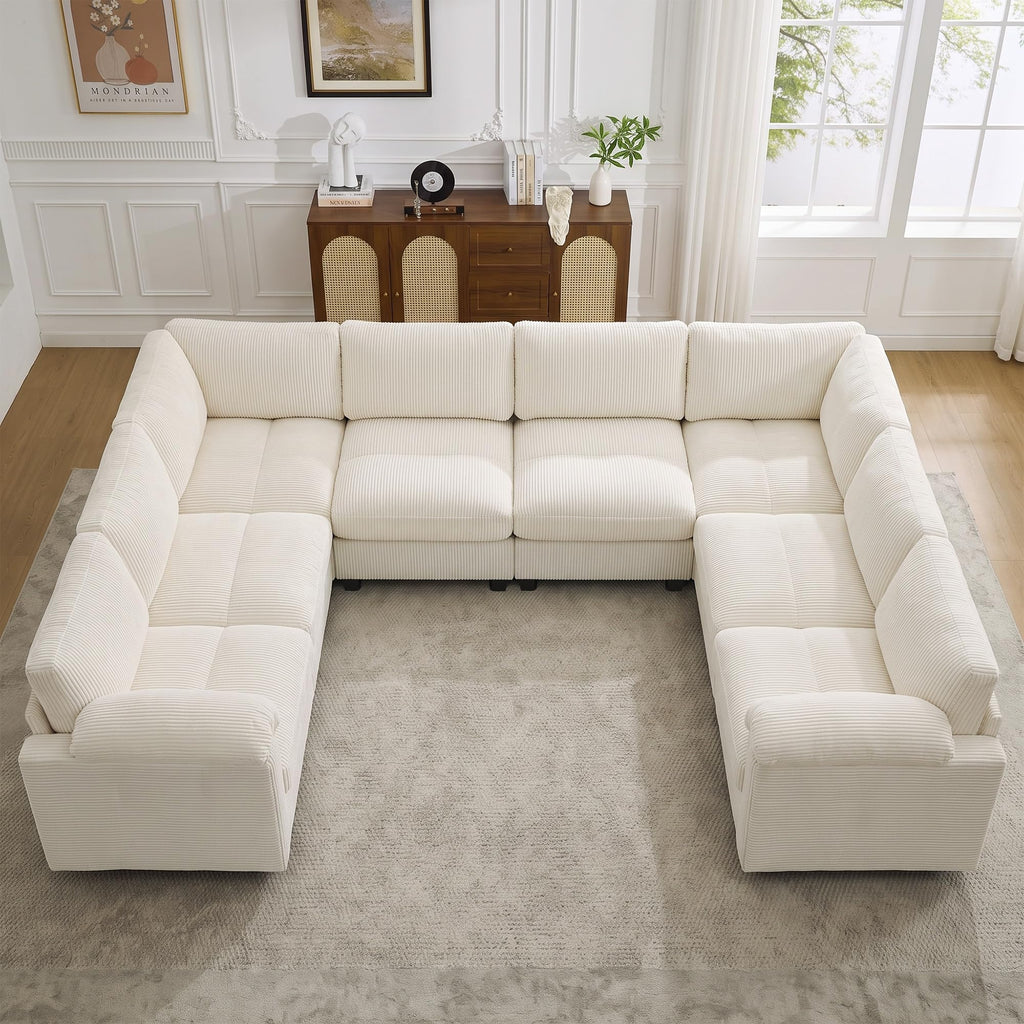 Modular Sectional Sofa, 117'' Oversized Deep Seat U Shaped Couch, Beige