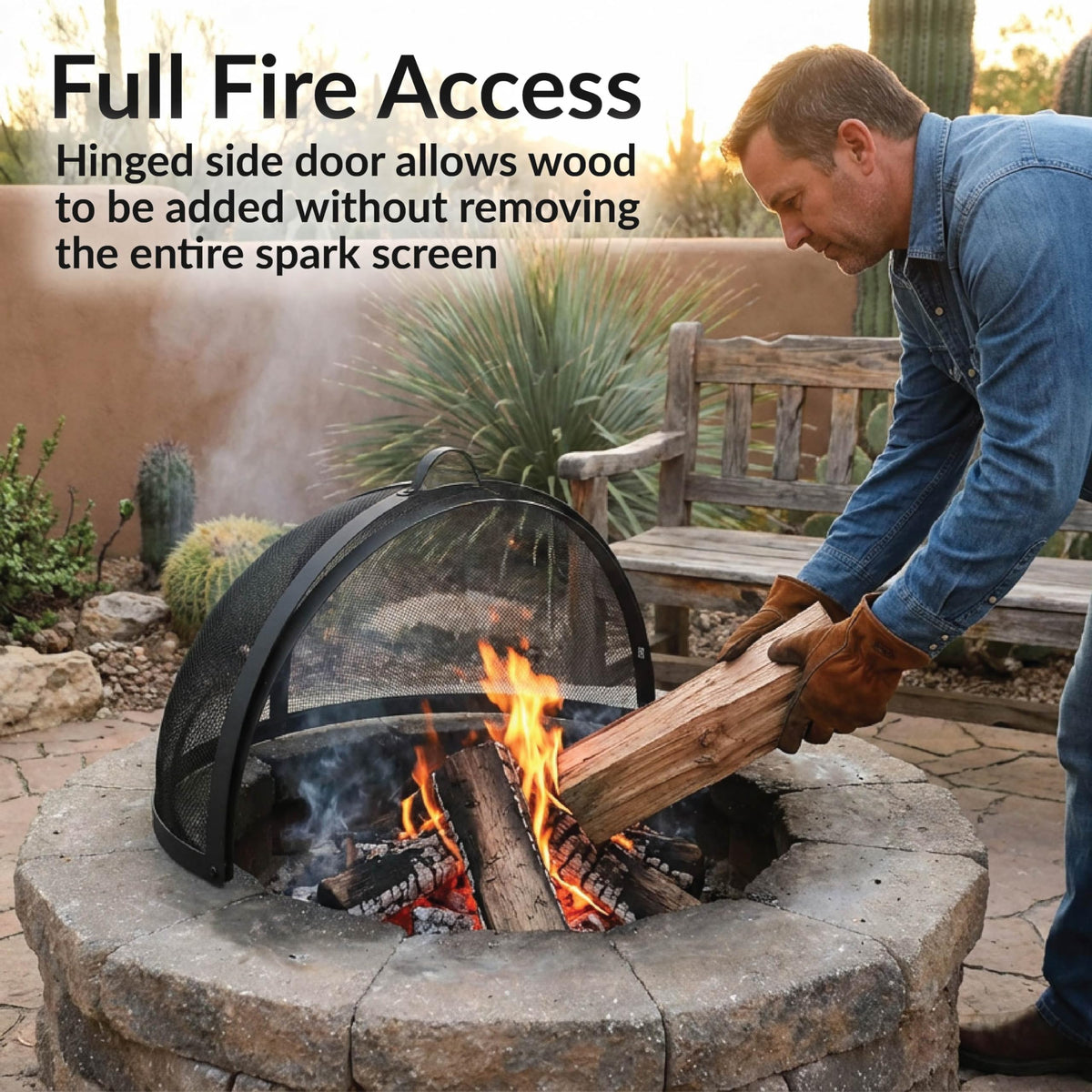 Outdoor Fire Pit Screen Cover, Round, Easy Access Door, 32" Dia