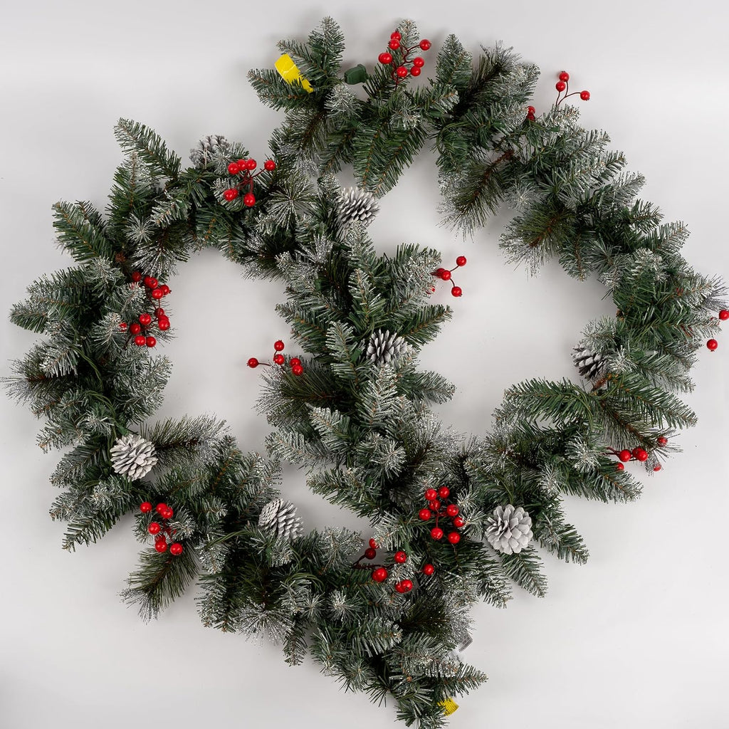 Pre-Lit Artificial Christmas Garland, Snowflake Garland, 50 Warm White Lights, Decorated with Pine Cones and Berry