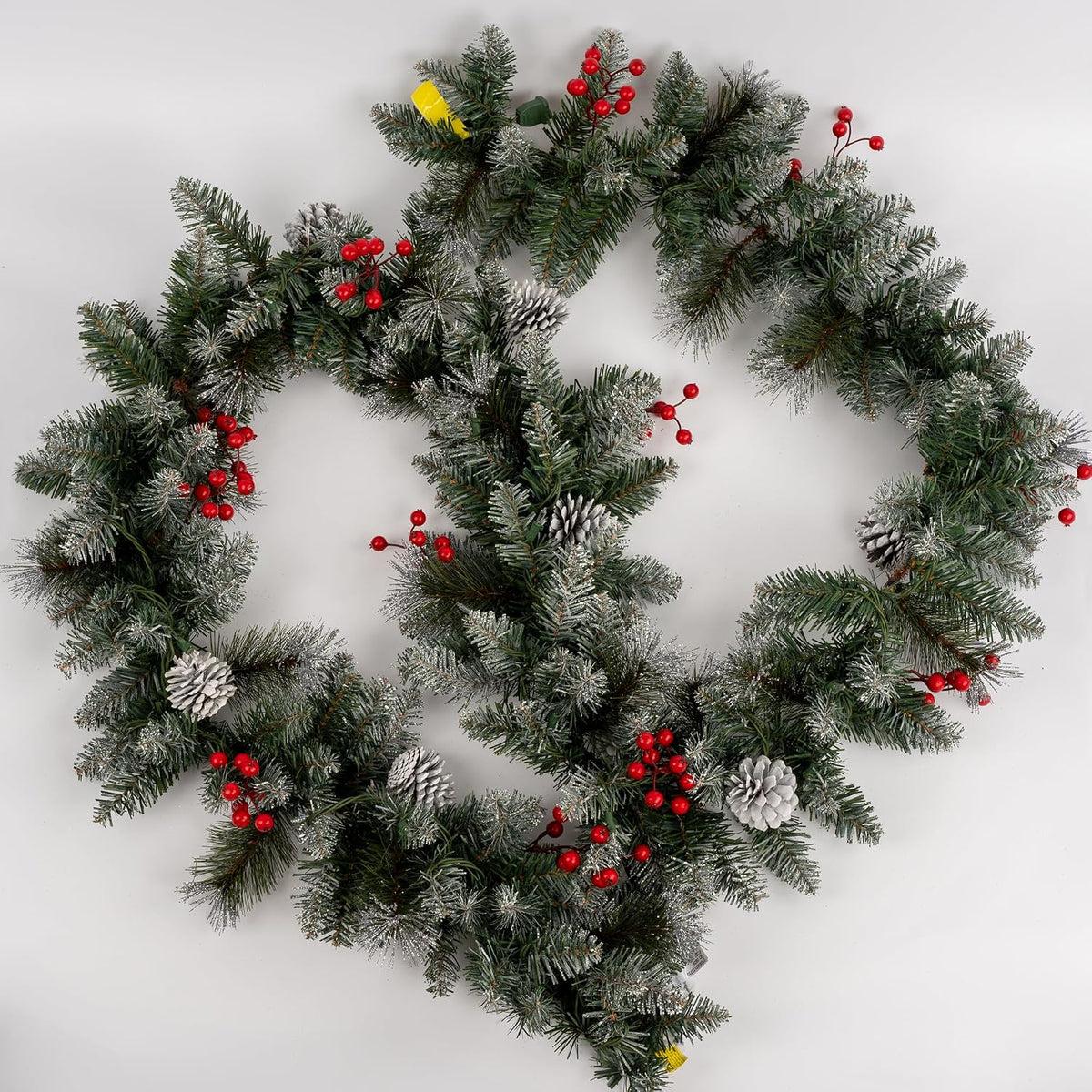 Pre-Lit Artificial Christmas Garland, Snowflake Garland, 50 Warm White Lights, Decorated with Pine Cones and Berry
