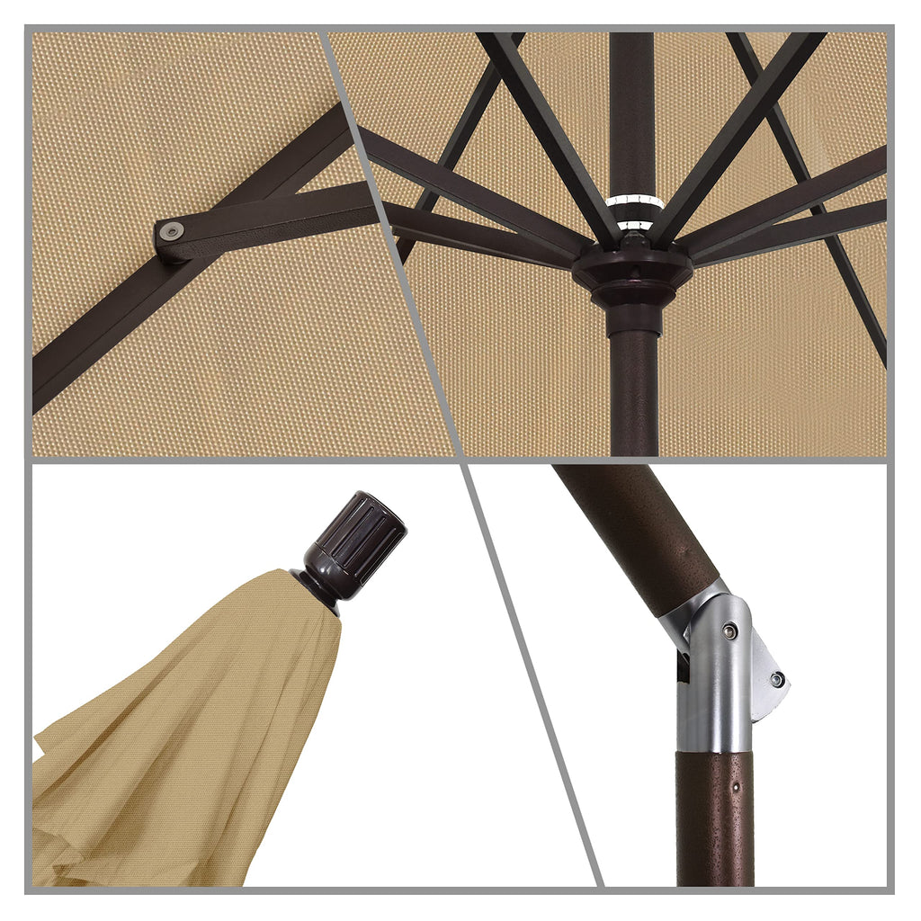 Umbrella 11' Round Aluminum Market Umbrella, Crank Lift, Collar Tilt, Antique Beige