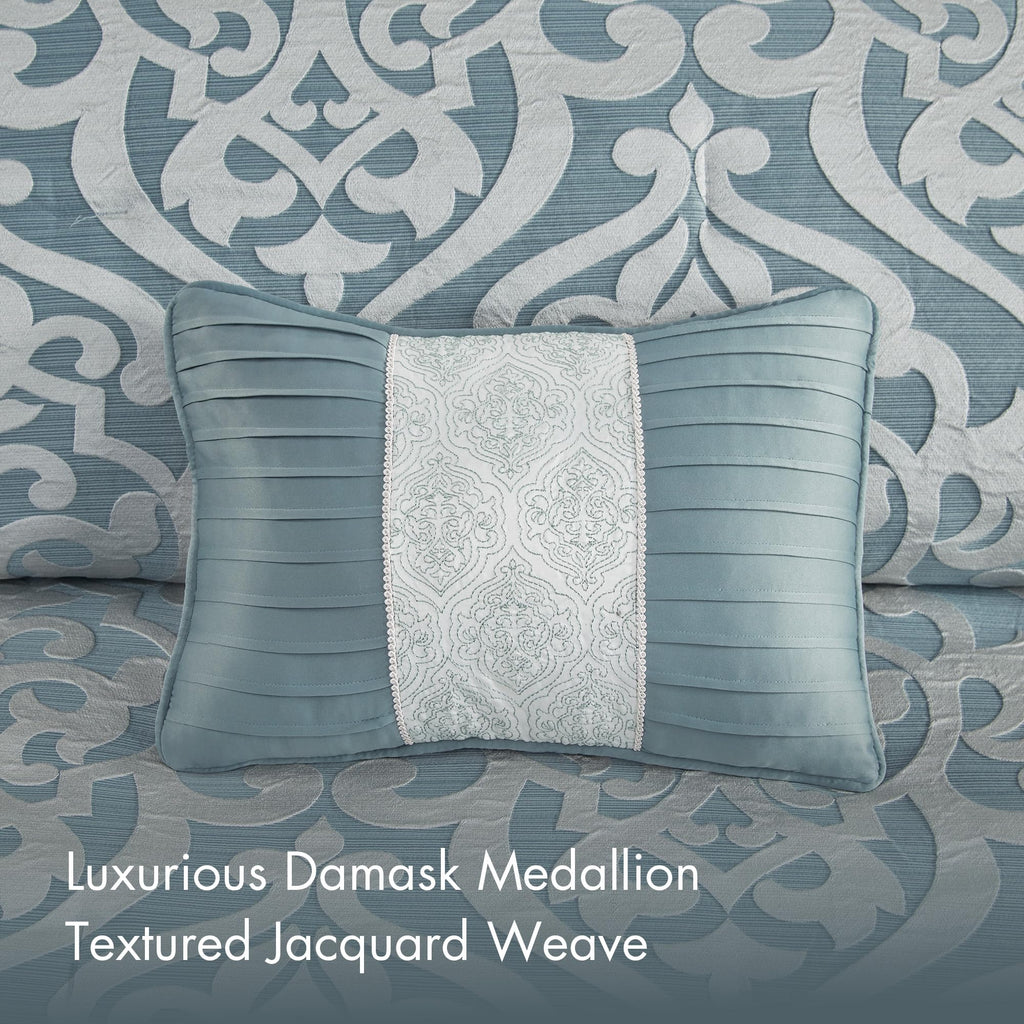 Modern Jacquard Damask Medallion Comforter Set, 8PC King
