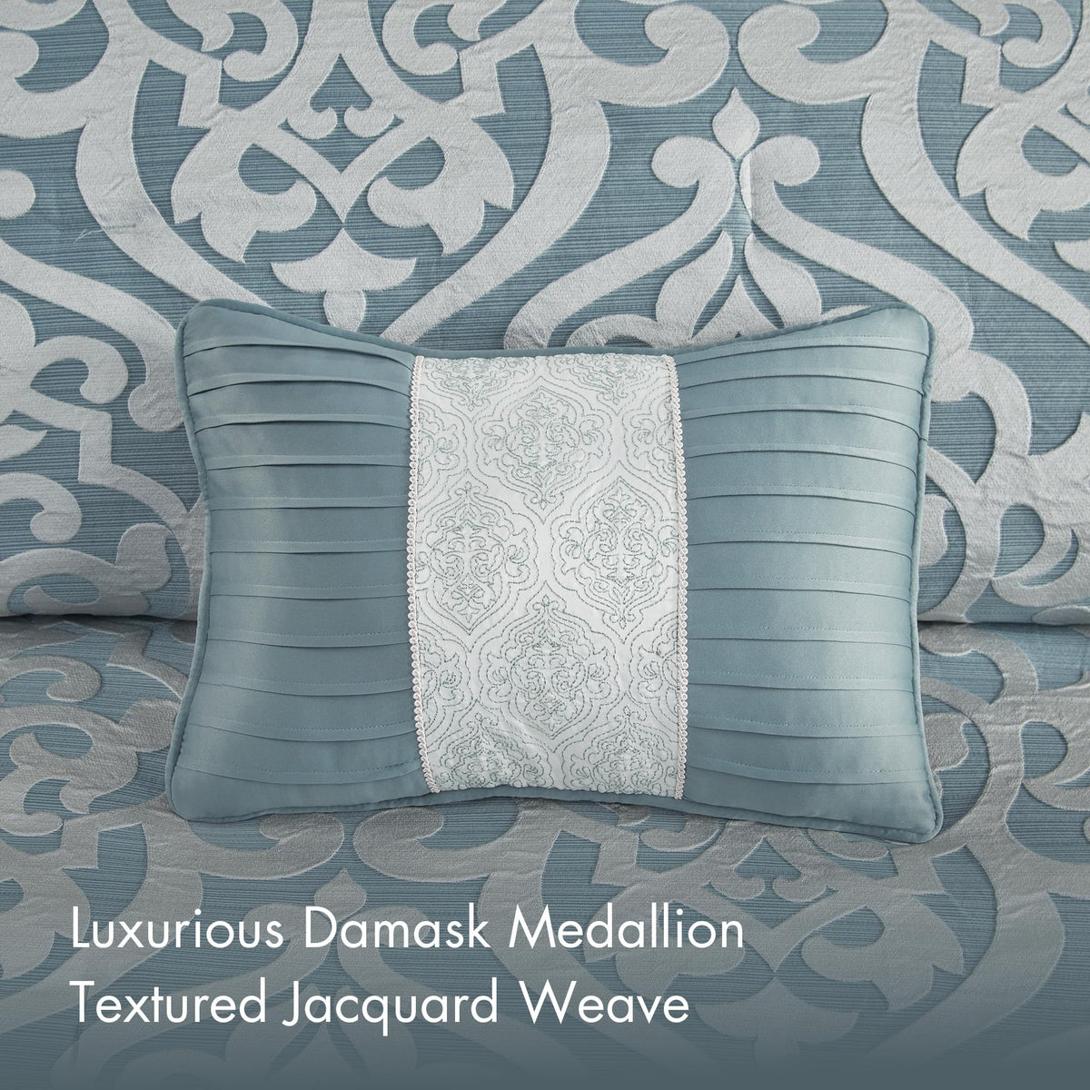 Modern Jacquard Damask Medallion Comforter Set, 8PC King