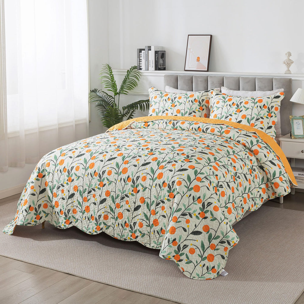 Floral Quilt Sets - Botanical Bedspreads 3-Piece, Wildflower Coverlet for Beds, Lightweight Bed Cover, All