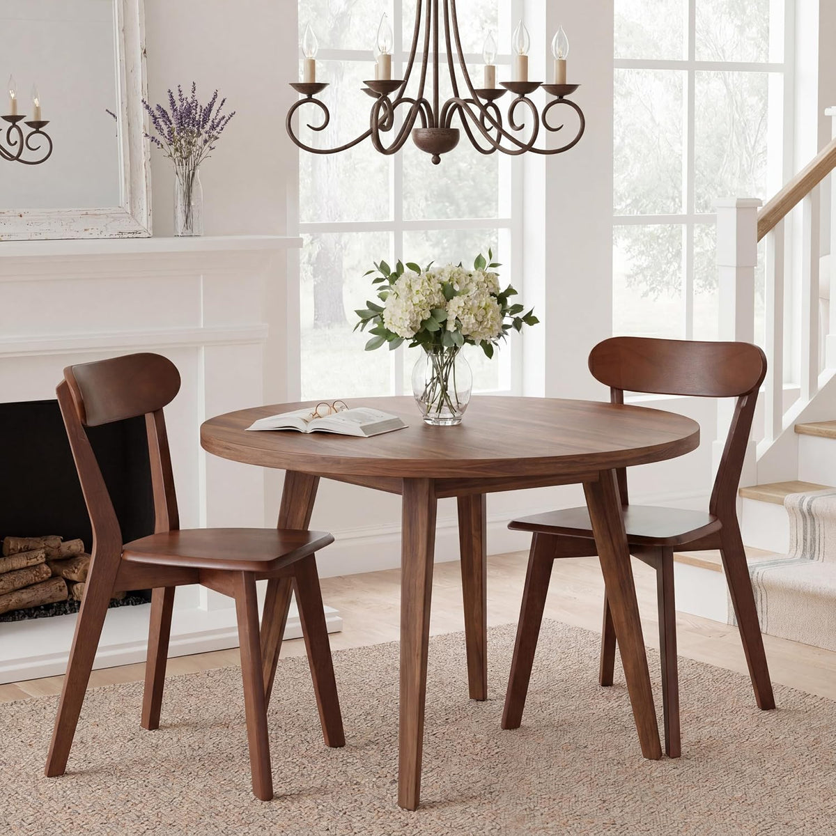 Black Wooden Dining Chairs Set of 4, Mid Century Modern Solid Rubberwood Armless Kitchen & Dining Chairs with Curved