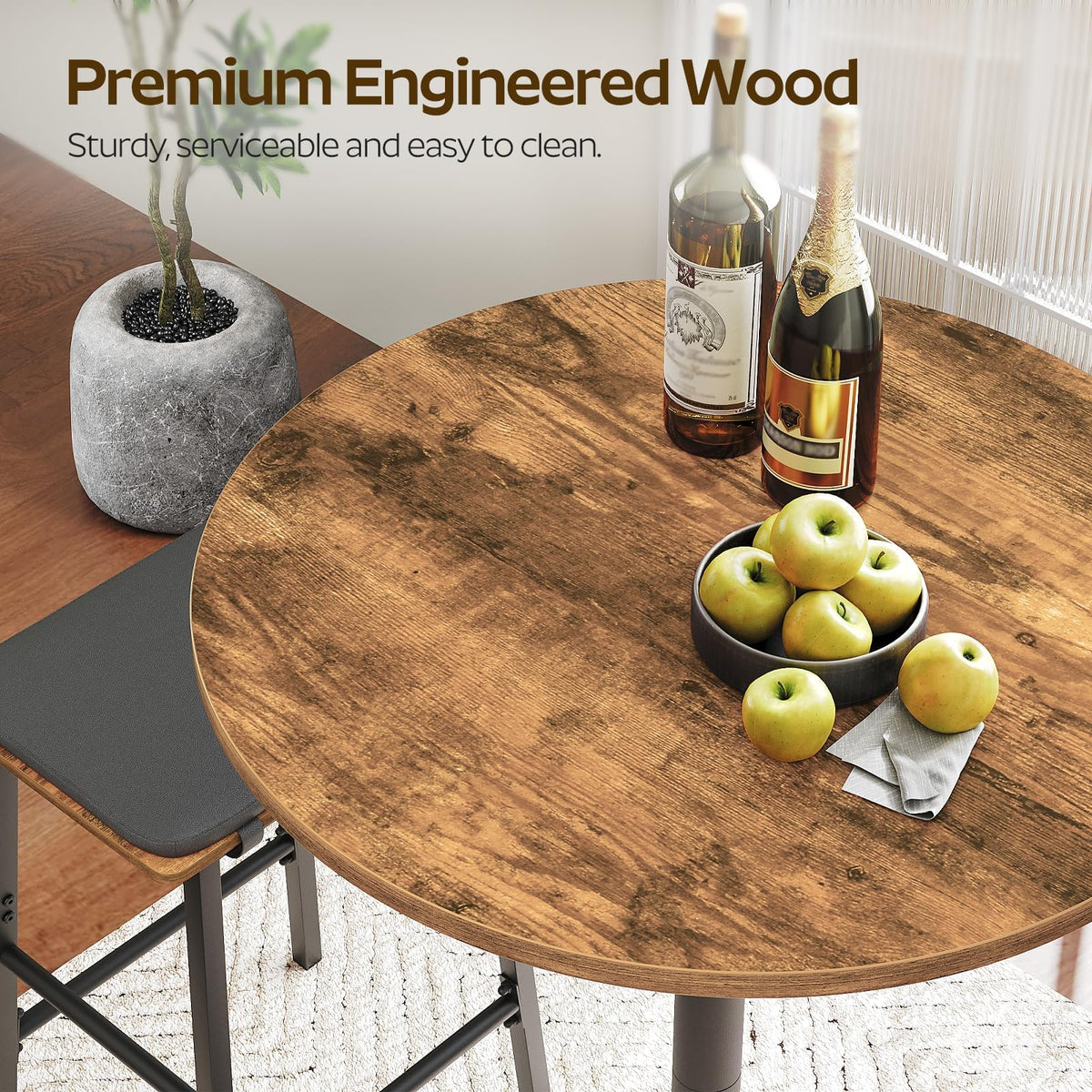 Bar Table, Round Bar Table Set of 2, Counter Height Table, Pub Cocktail Table, Metal Frame, for Bistro, Dining Room