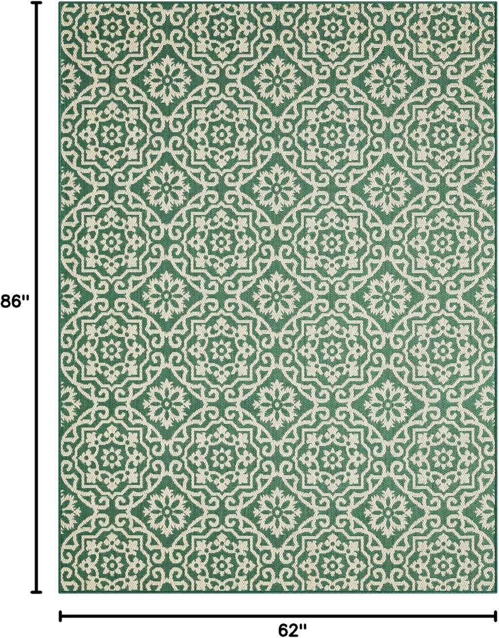 Patio Country Danica Transitional Geometric Indoor/Outdoor Area Rug, Green/Beige, 5'2"x7'2"