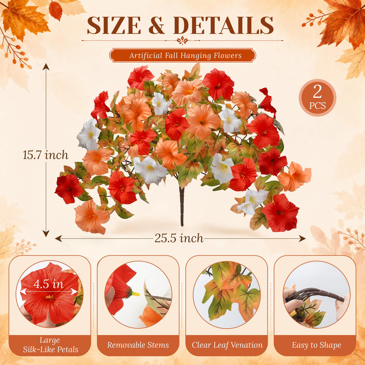 2Pcs Artificial Fall Hanging Flowers for Basket Outdoors