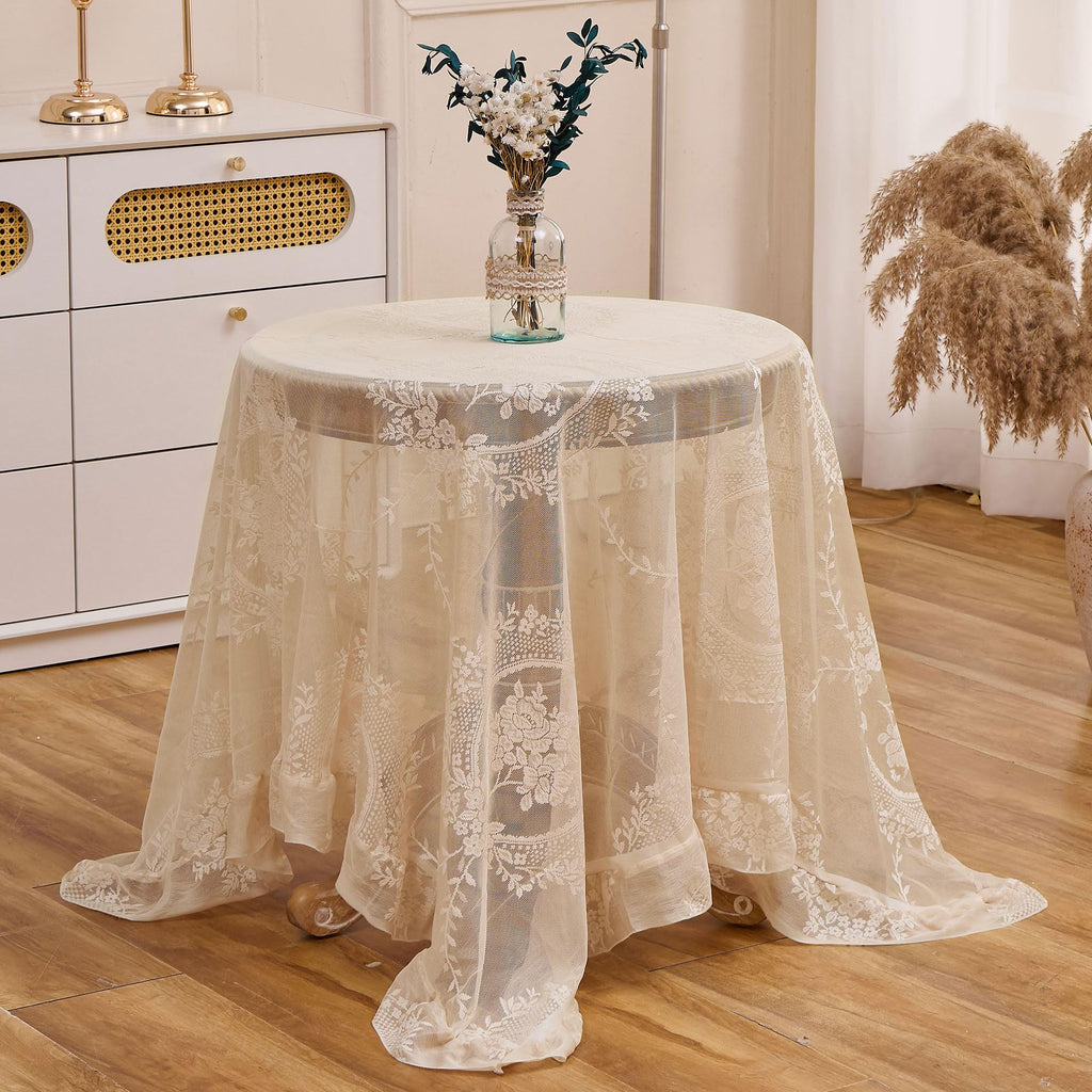 Beige Lace Tablecloth Vintage Table Cloth(Beige, 55"x55", Square)