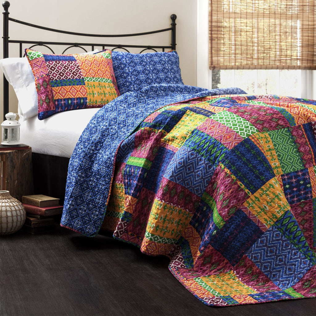 Misha Reversible Cotton Quilt 3 Piece Set Fuchsia & Navy - Bedding Set - Colorful