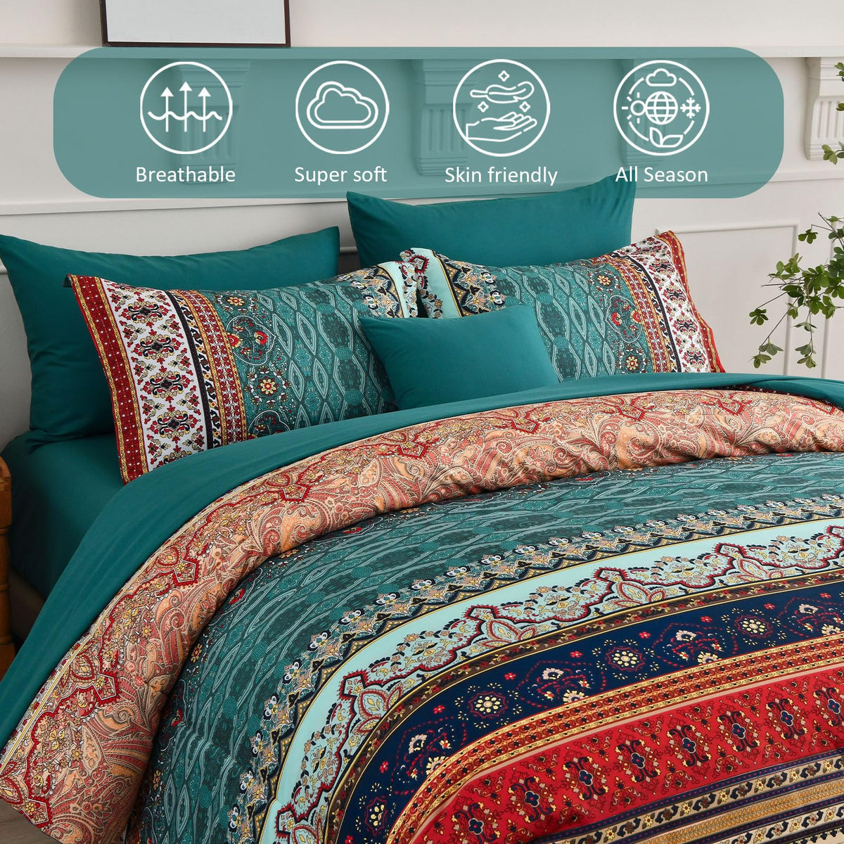 Boho Queen Comforter Set, 8 Pieces Striped Bed in a Bag