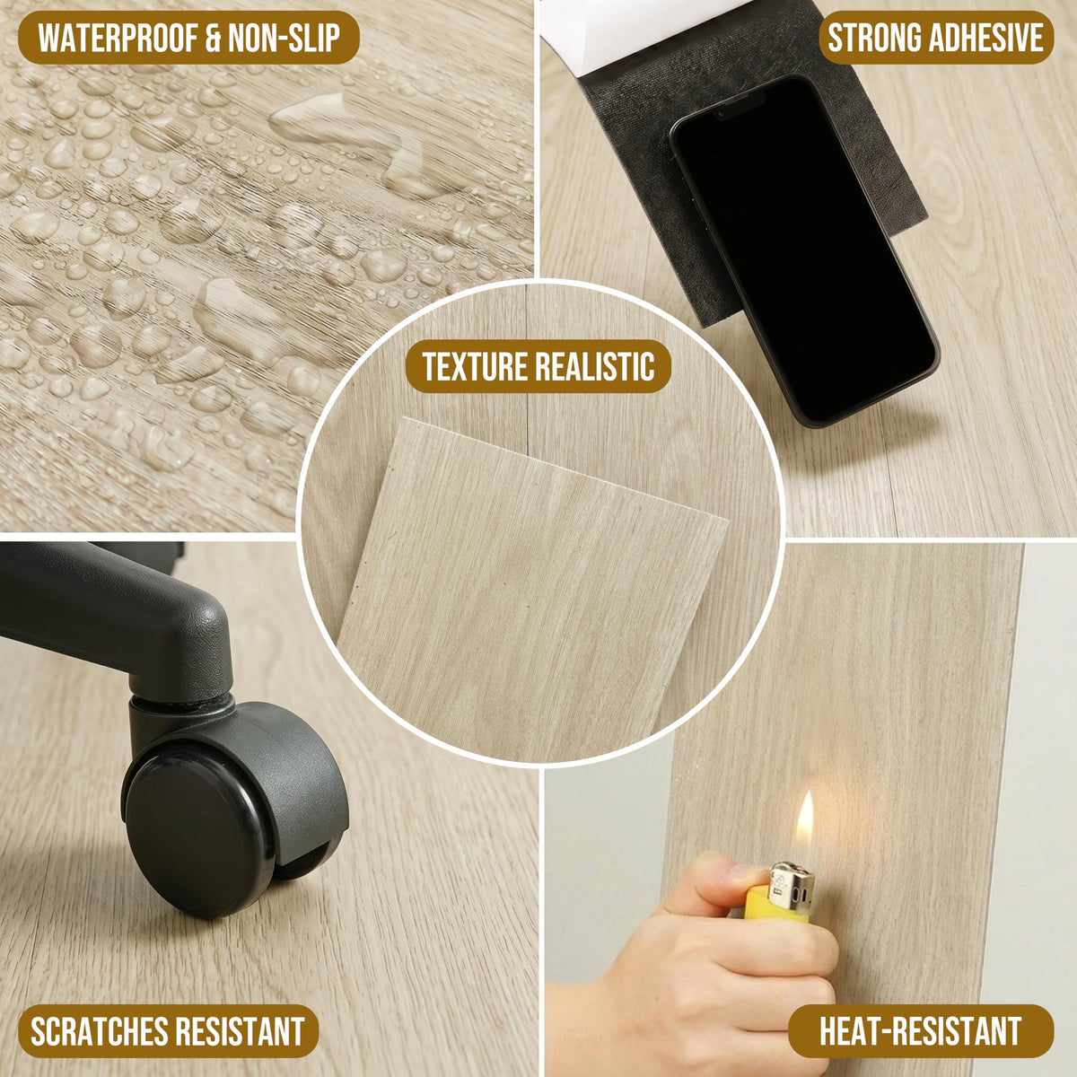 Waterproof Peel and Stick Floor Tile, 54 Sq.Ft Washed Beige Vinyl Flooring