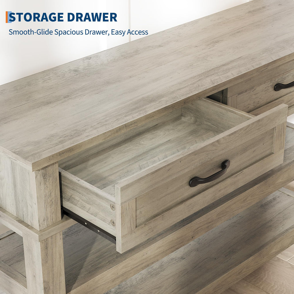2 Drawers Entryway Table, Farmhouse Wooden Console Table, Grey