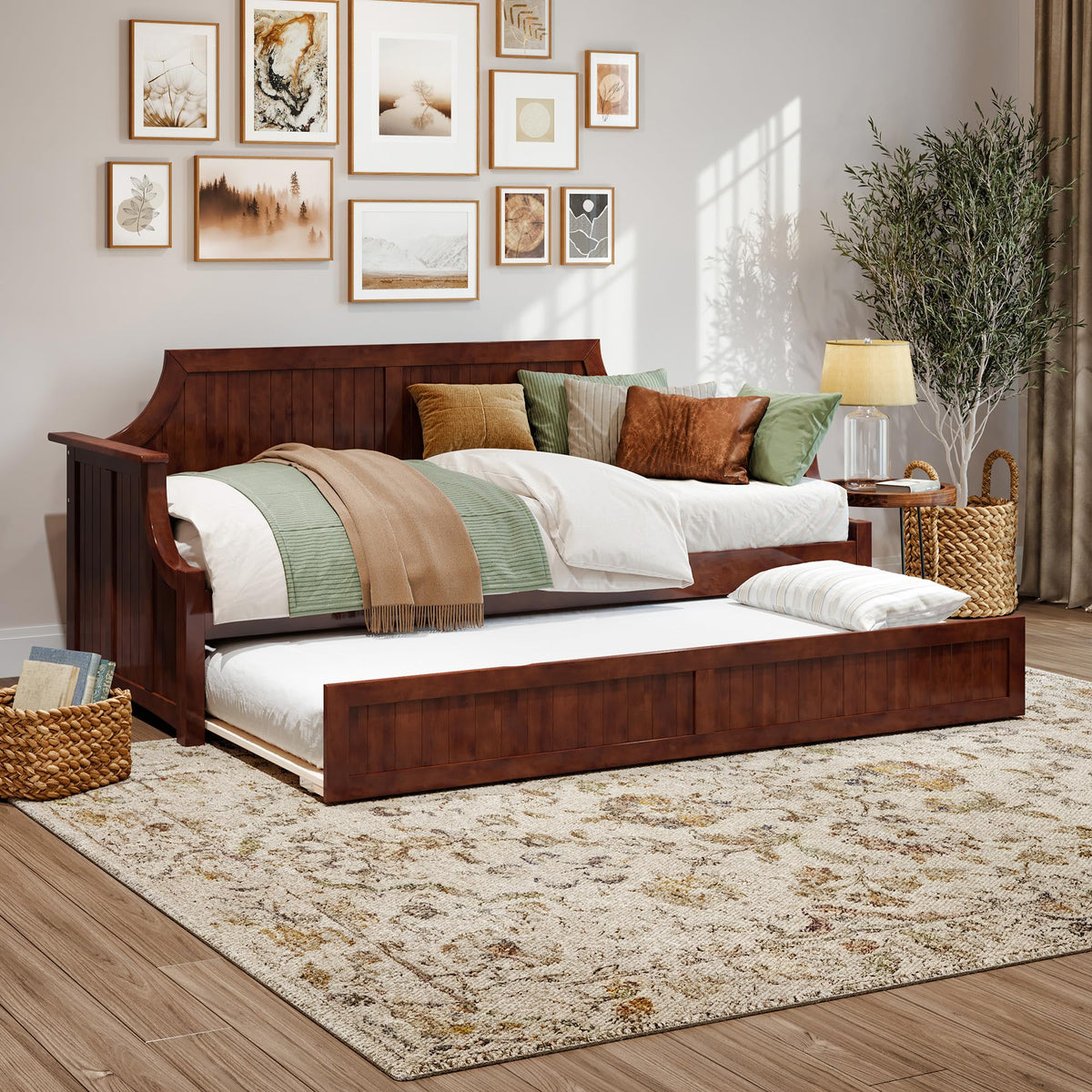 Cambridge Twin Wood Daybed with Twin Trundle, Walnut