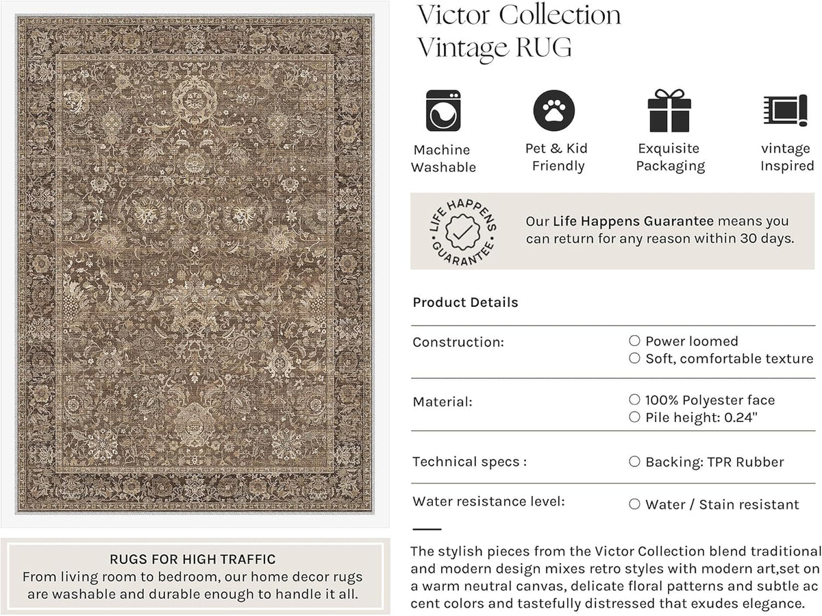 6x6 Round Rugs Brown Vintage Rug