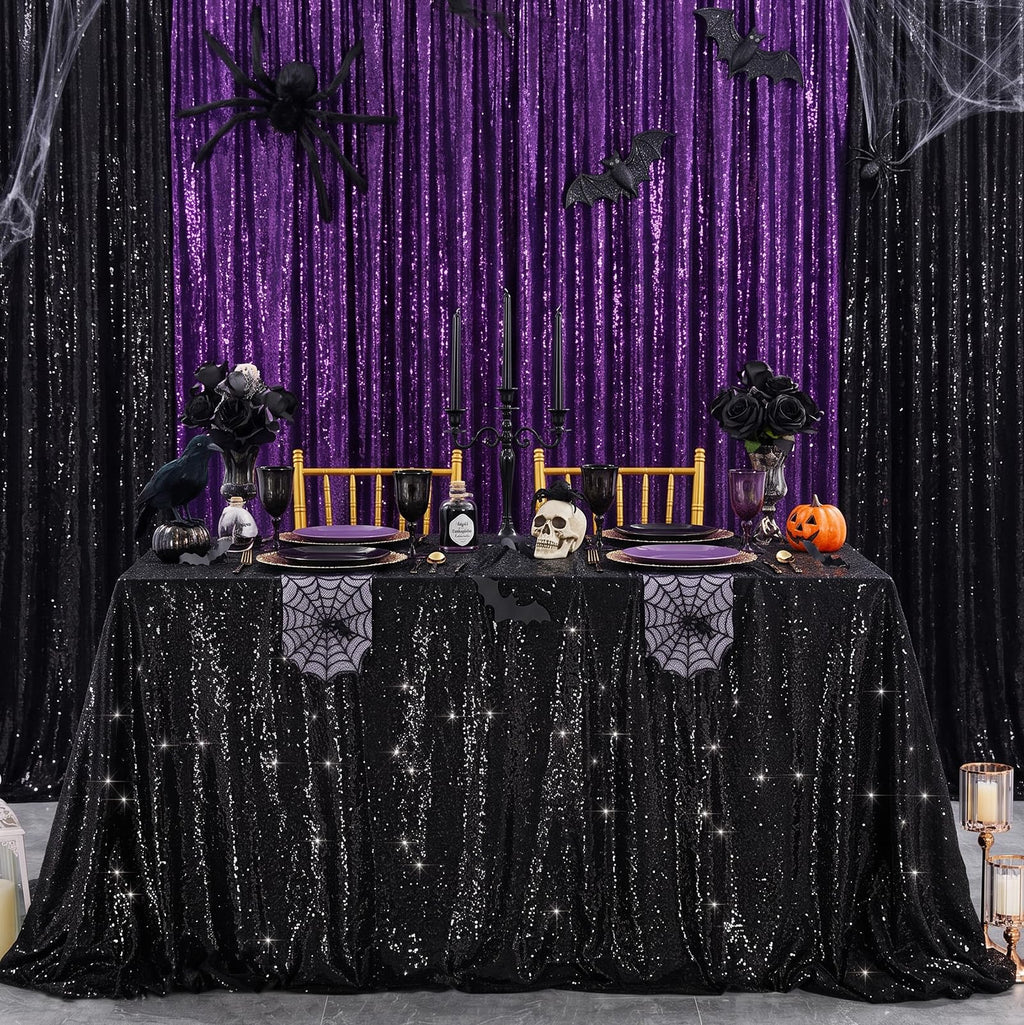 Black Sequin Tablecloth for Parties Rectangle Shiny Table Overlays Tabletop