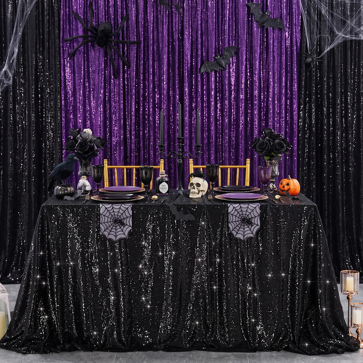 Black Sequin Tablecloth for Parties Rectangle Shiny Table Overlays Tabletop