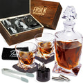 Whiskey Decanter and Stones Gift Set for Men - Whiskey Decanter, 2 Twisted Whiskey Glasses, 6 XL Stainless Steel - Set of 12
