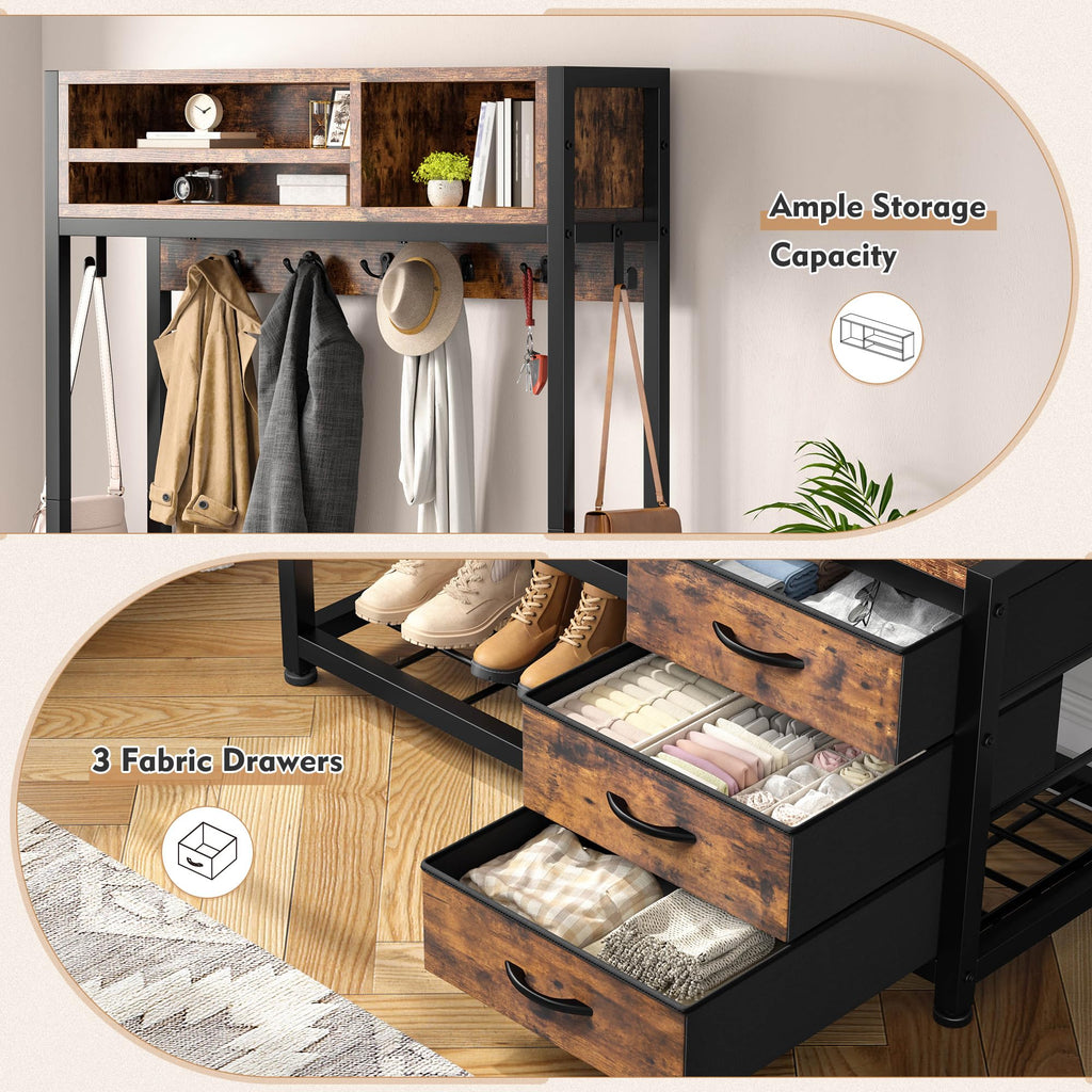 Hall Tree with Bench and Shoe Storage, 31.5" Entryway Cabinet