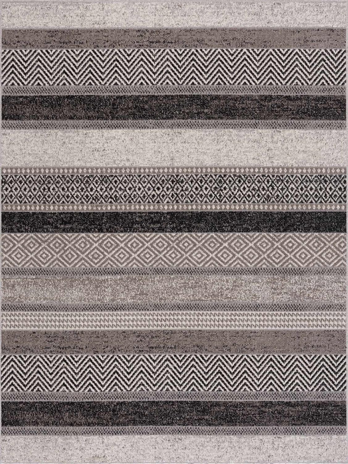 Middlestown Machine Washable Area Rug - Striped Geometric Diamond Chevron Herringbone - Farmhouse Modern Contemporary