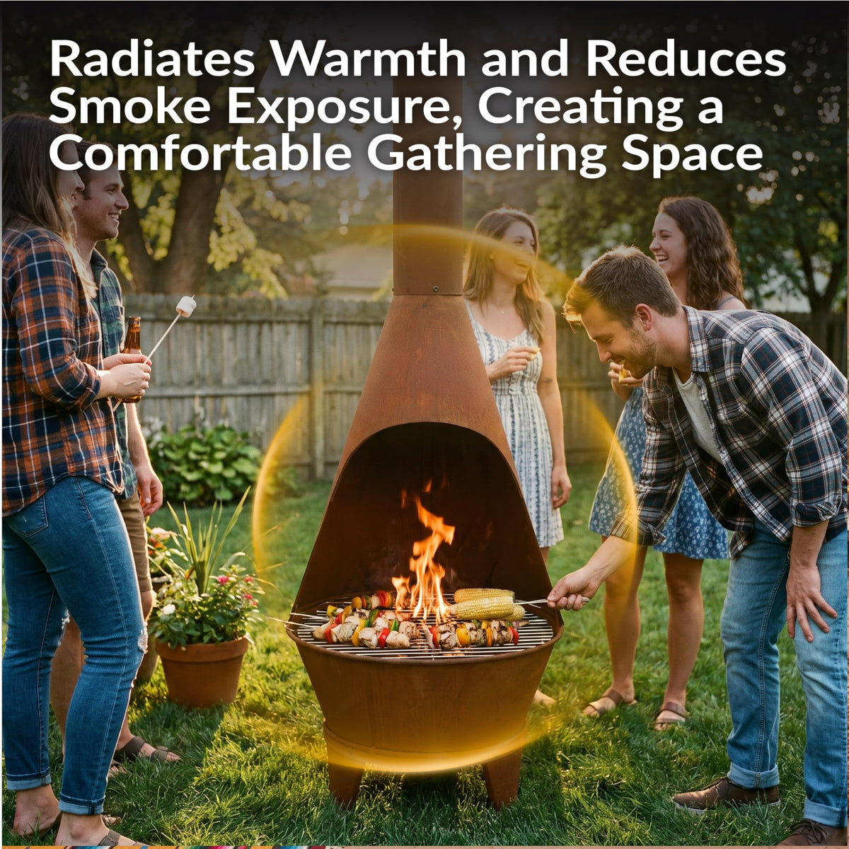 Large Chiminea Outdoor Fireplace with Grill Grate, Rustic, 58"