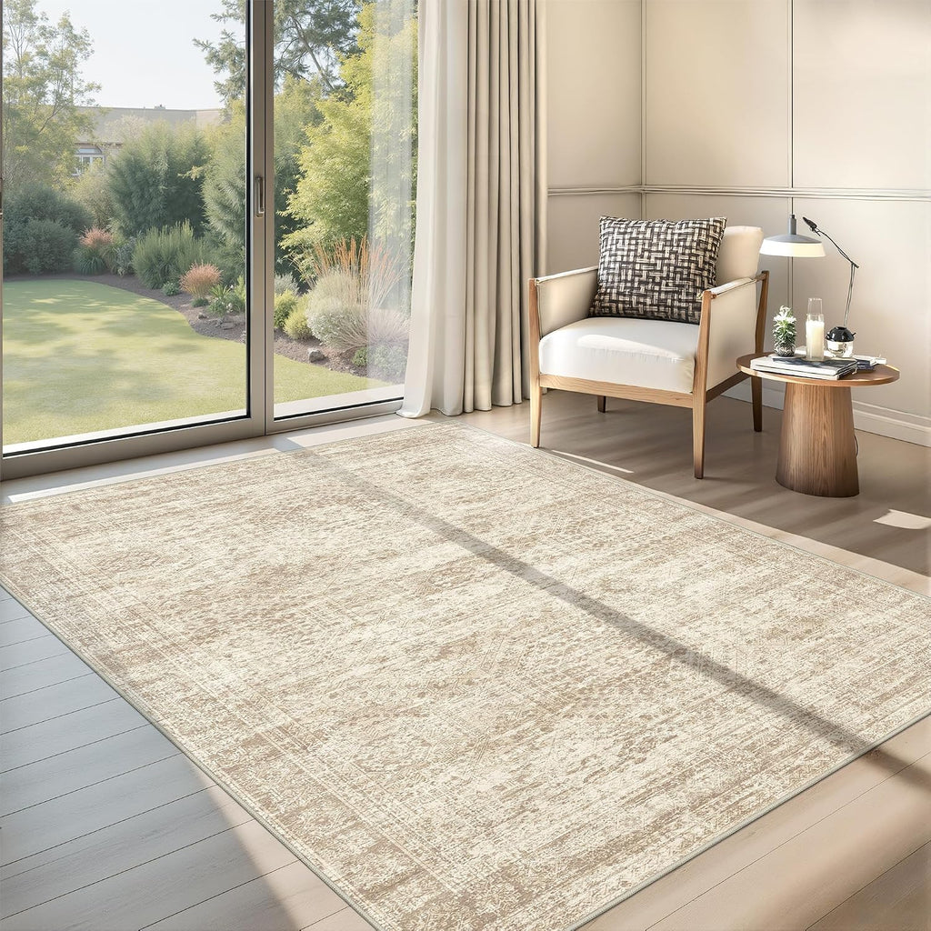 Rug, Washable Area Rug, Beige