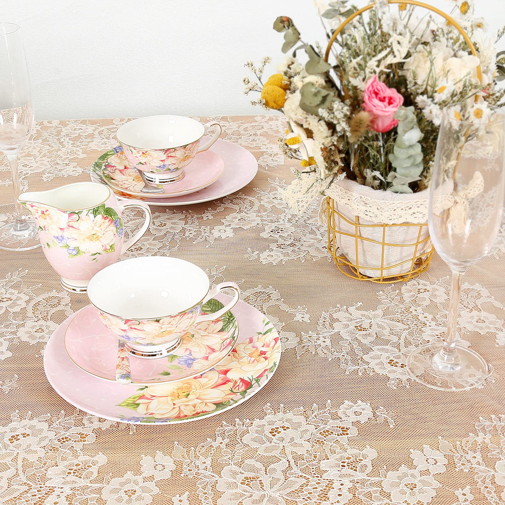 Ivory Lace Tablecloth 60x120 Inches Classic Wedding Lace Tablecloths Overlay Party Table Cover for Bridal Shower