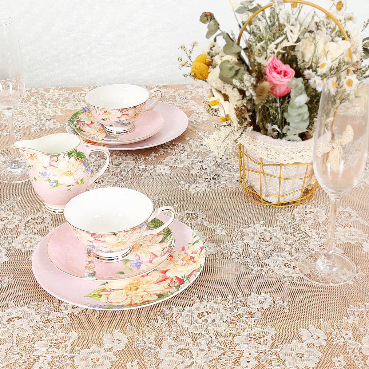 Ivory Lace Tablecloth 60x120 Inches Classic Wedding Lace Tablecloths Overlay Party Table Cover for Bridal Shower