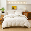 Cotton 3 Pcs Duvet Cover Set Linen Feel White Twin