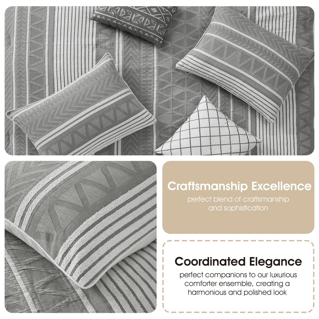 Comforter Set, 6 Piece, Color Grey, Geometric Jacquard Bedding Set, Matching Bedskirt, Pillows & Shams