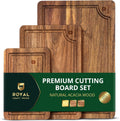 Wooden Cutting Boards Meal Prep & Serving - Bamboo Wood Serving Board Set with Deep Juice Groove Side Handles