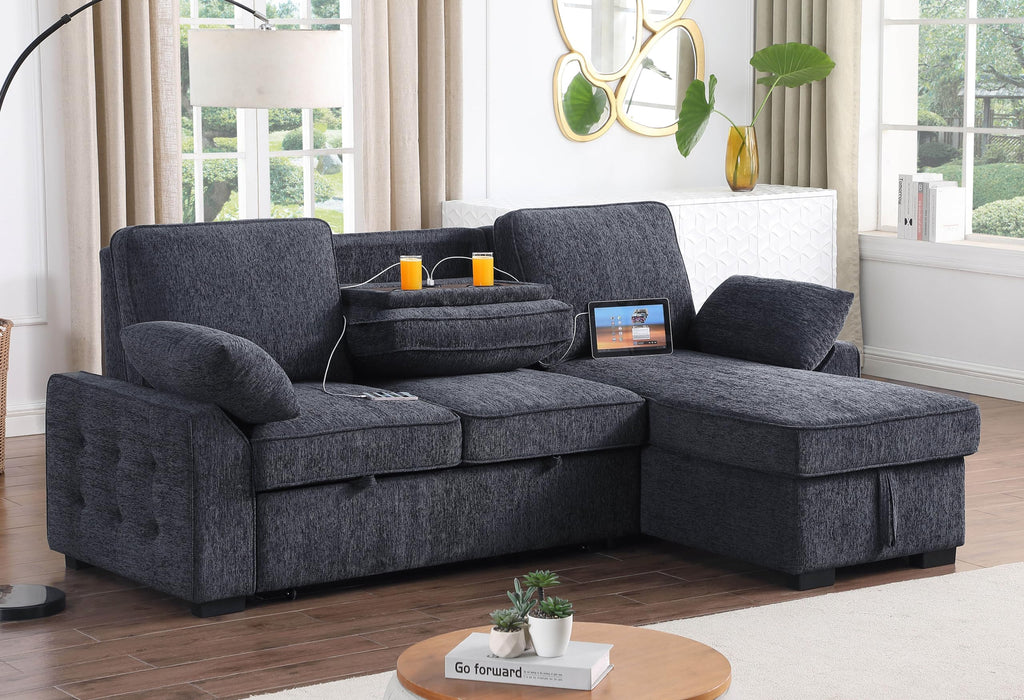 L-Shaped Pull Out Sleeper Sofa Bed, Modern Chenille Upholstered Button Tufted Corner Reversible Sleeper Sectional