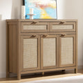 Rattan Sideboard Buffet Cabinet with Storage, Boho Credenza Accent | Storage Cabinet with 3 Doors and 2 Drawers