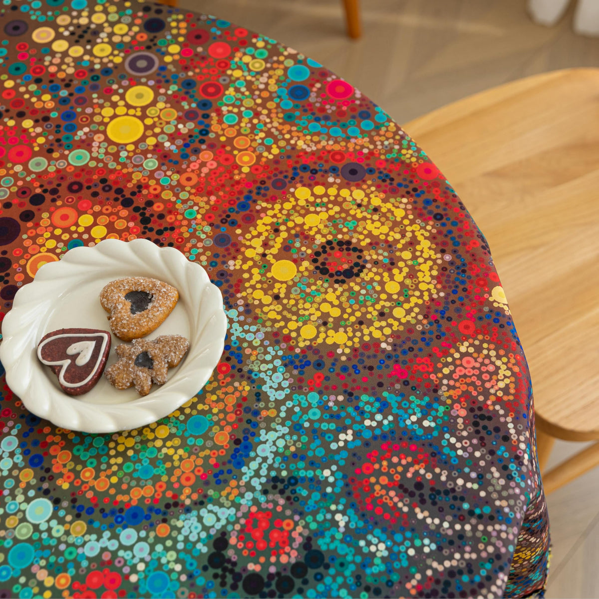 Boho Tablecloth for Round Tables, Fringed Edges with Geometric Pattern Tablecloths, Farmhouse Floral Table Cover Cloth
