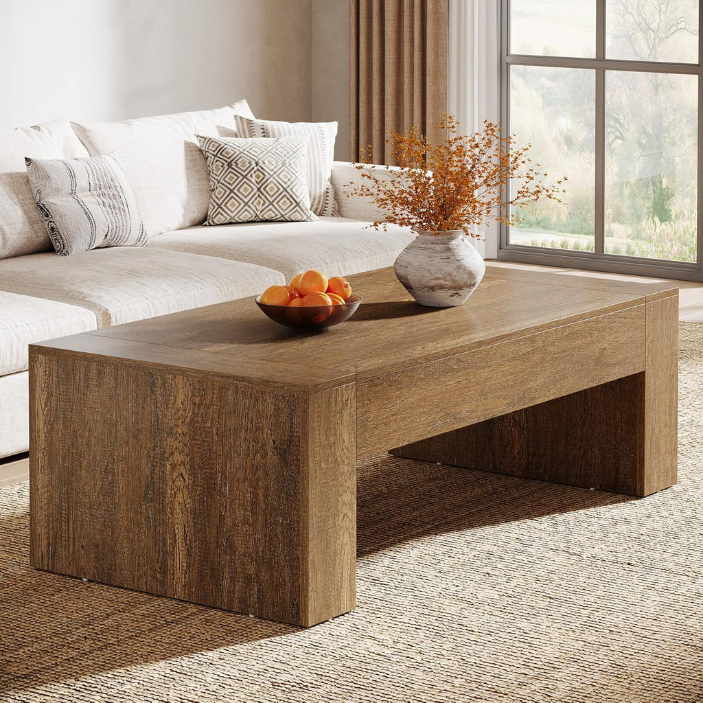 Rectangular Coffee Table, 51-Inch Farmhouse Accent Center Cocktail Tea Table with Sturdy Base
