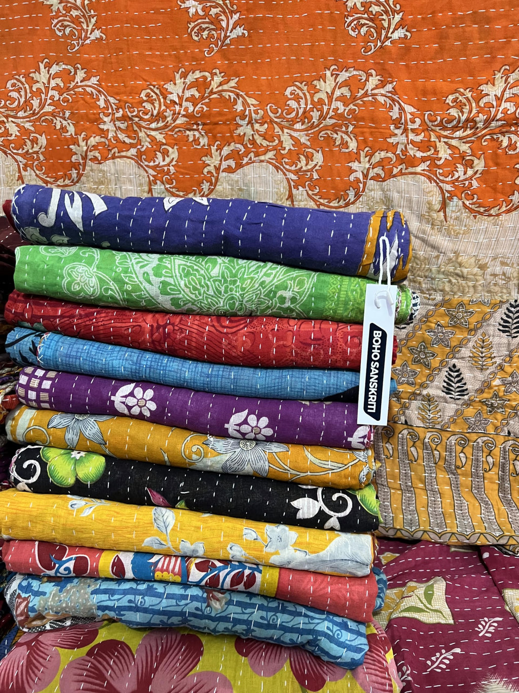 Vintage Bedspreads, Throws, Ralli, Lot Kantha Reversible Bedcover Bedspread Throw Cotton Blanket Gudari Kantha Quilt