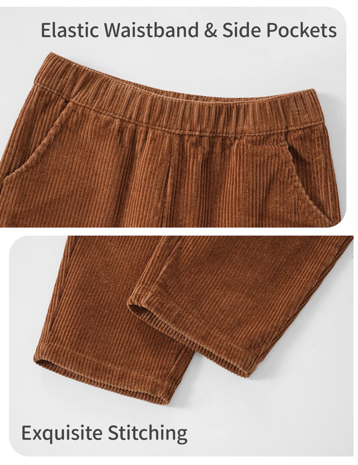 Toddler Boy Corduroy Pants Pull-On Elastic Waist Pants with Pocket