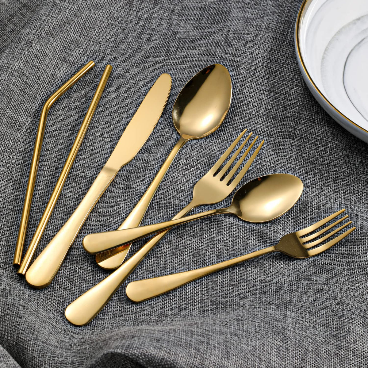 84 Pieces Gold Silverware Service for 12 Flatware Set Stainless Steel Utensils Cutlery Set Dishwasher Safe Flatware