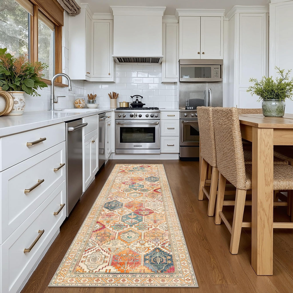 Kitchen Rug 2x7 Runner Rugs s Entryway, Washable Vintage Print Carpet, Ultra-Thin Chenille Low Pile Lightweight Rug