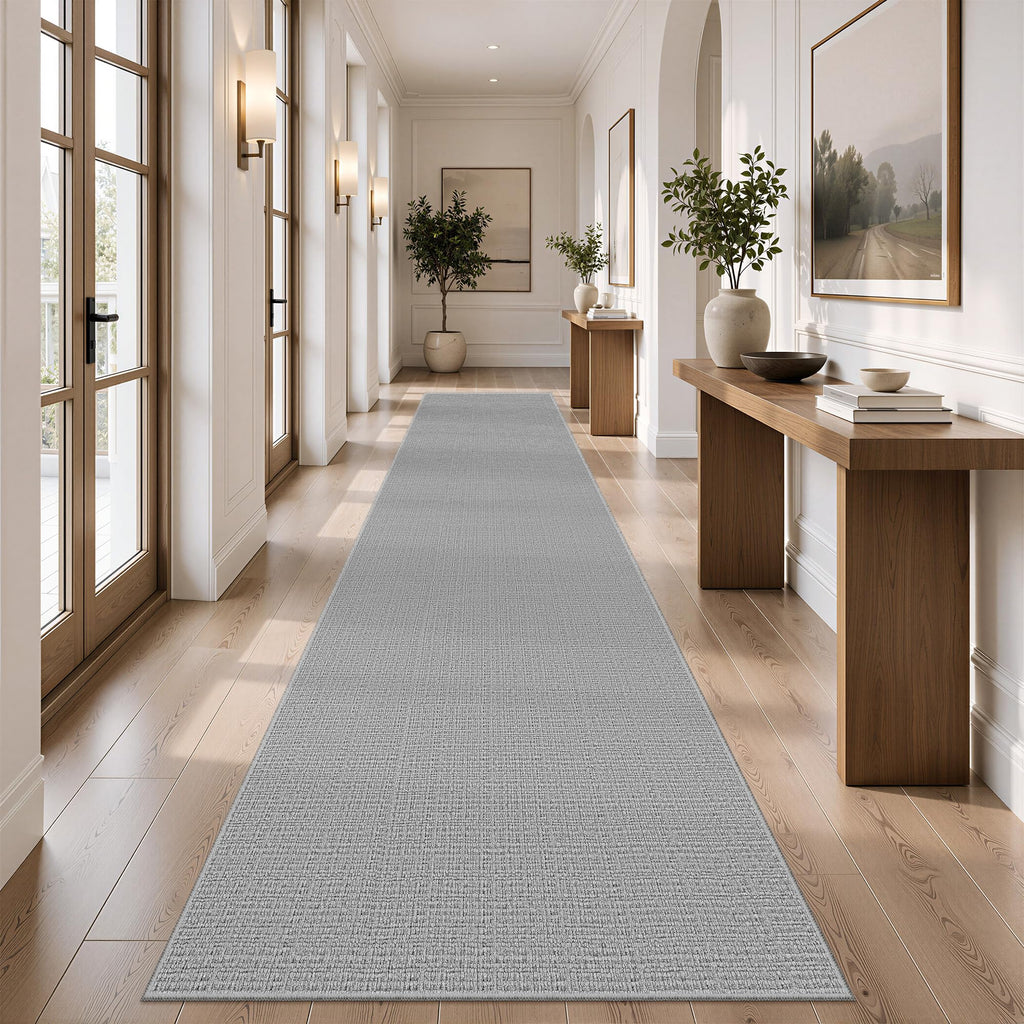 Runner Rug Non Slip, High-Low Pile Hallway Runners, Grey