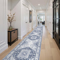 Washable 2.6x16 Runner Rug, Non Slip Long Hallway Runner Navy/Blue