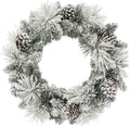 24 in Flocked Berkshire Spruce Wreath, 56 Tips, Pine Cones