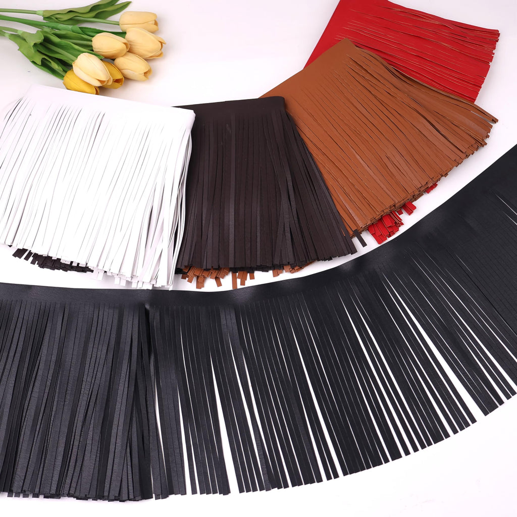 PU Leather Fringe Trim, Western Suede 8 Inch Tassel Fringe for Sewing & Crafts, Boho Cowgirl Biker-Style Trim