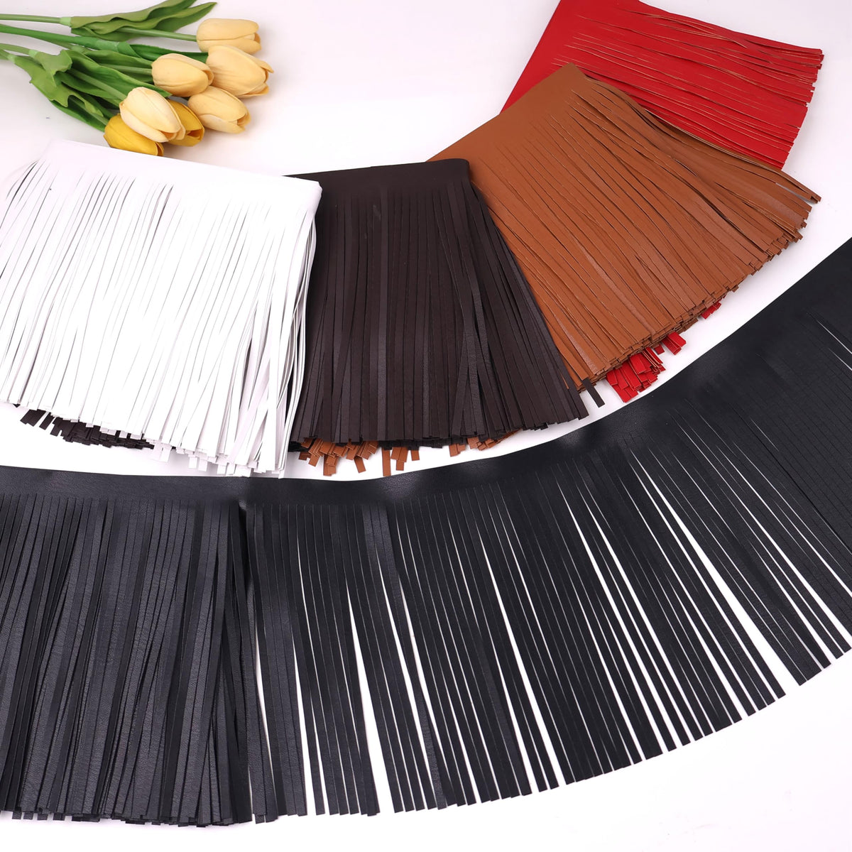PU Leather Fringe Trim, Western Suede 8 Inch Tassel Fringe for Sewing & Crafts, Boho Cowgirl Biker-Style Trim
