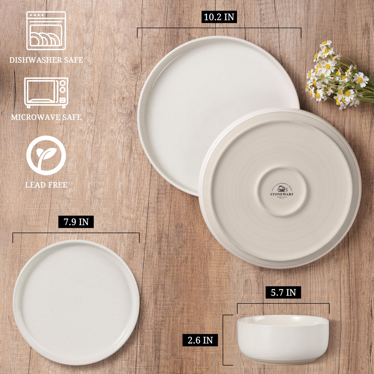 Dinnerware Sets, 6-Piece Plates and Bowls Set for 2, Milky White