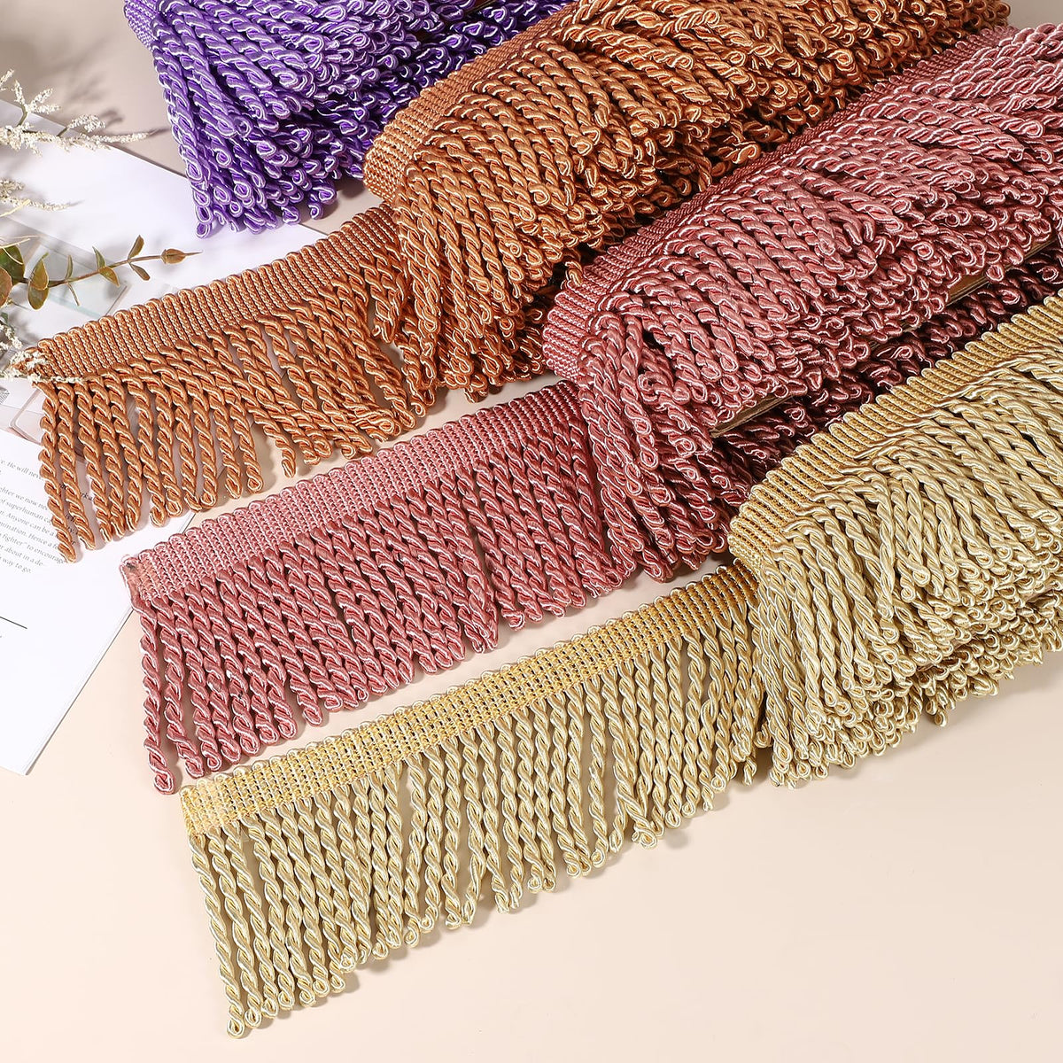 Dark Beige Fringe Trim, 5 Yards x 4inch Fringe Trim Curtain Tassel Thick Long Fabric Sewing for Curtain Sofa Clothes