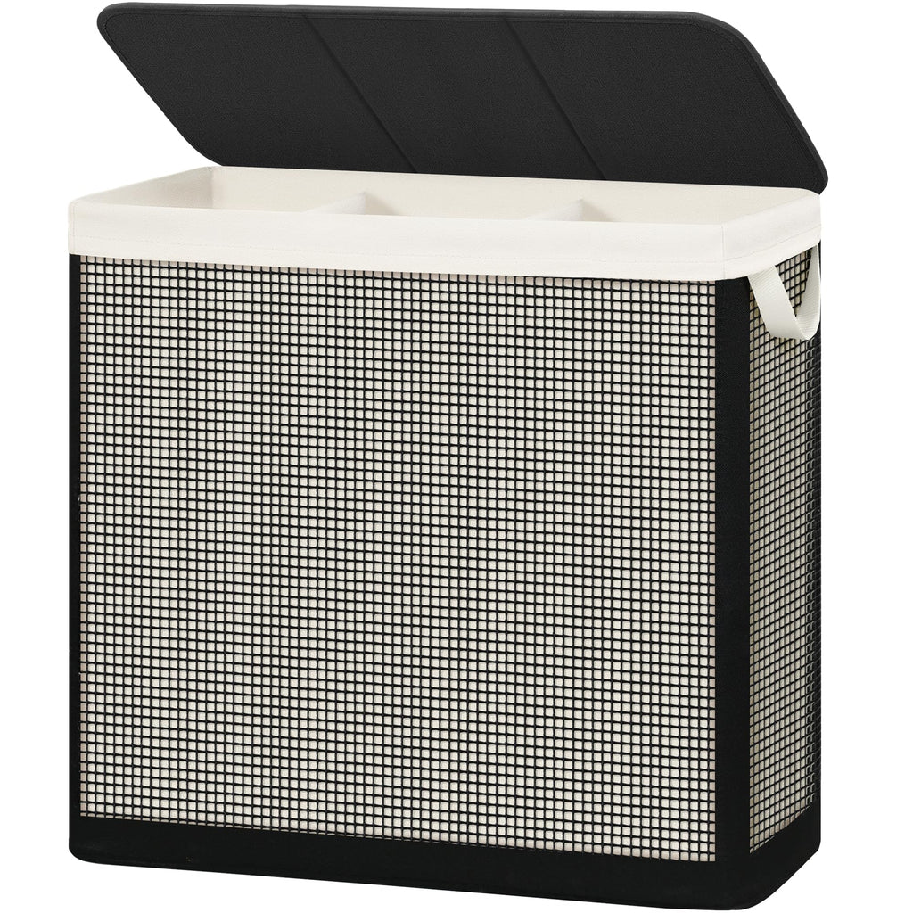 3 Section Laundry Hamper with Lid, 180L Steel-Frame 3 Compartment Laundry Sorter with Removable Washable Liner