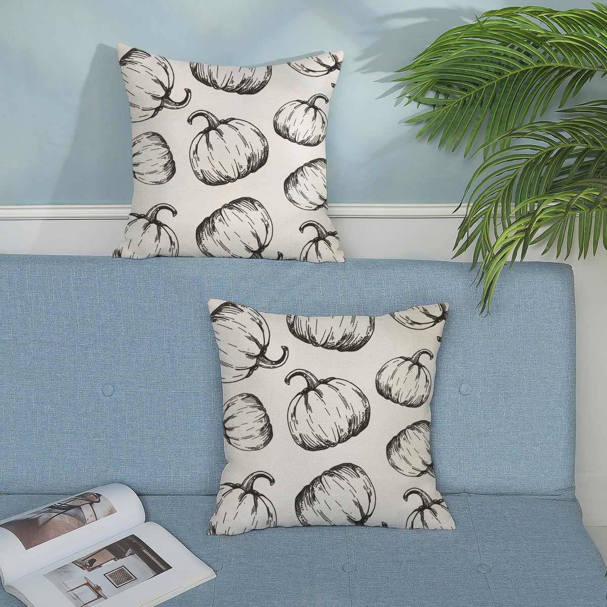 Fall Pillow Covers 18x18 Set of 2 Black Pumpkin Throw Pillow Covers Autumn Harvest Thanksgiving Decorations Outdoor