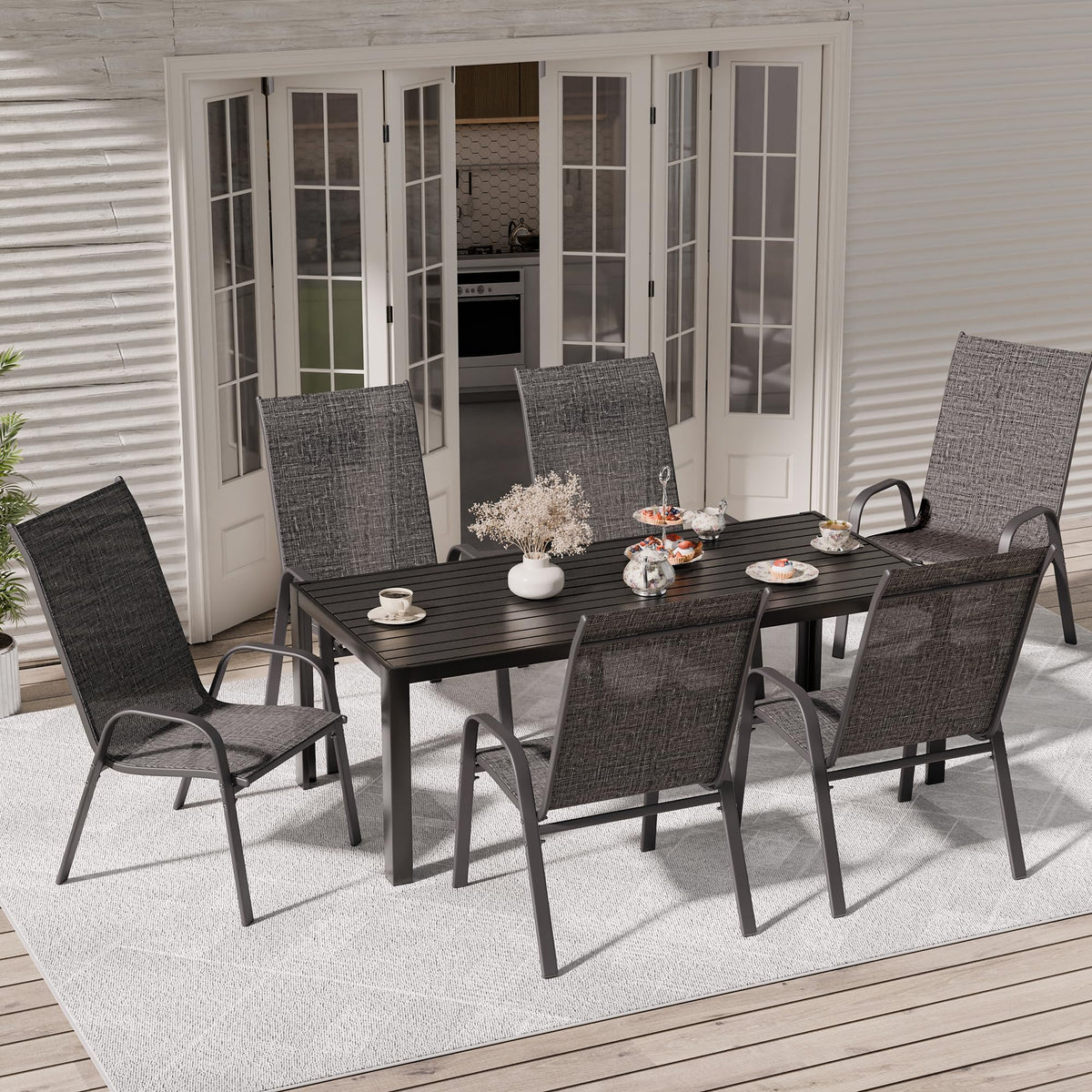 Patio Chairs Set of 6, Stackable Outdoor Dining Chairs for All Weather, Metal Modern Outside Furniture Chair for Pool